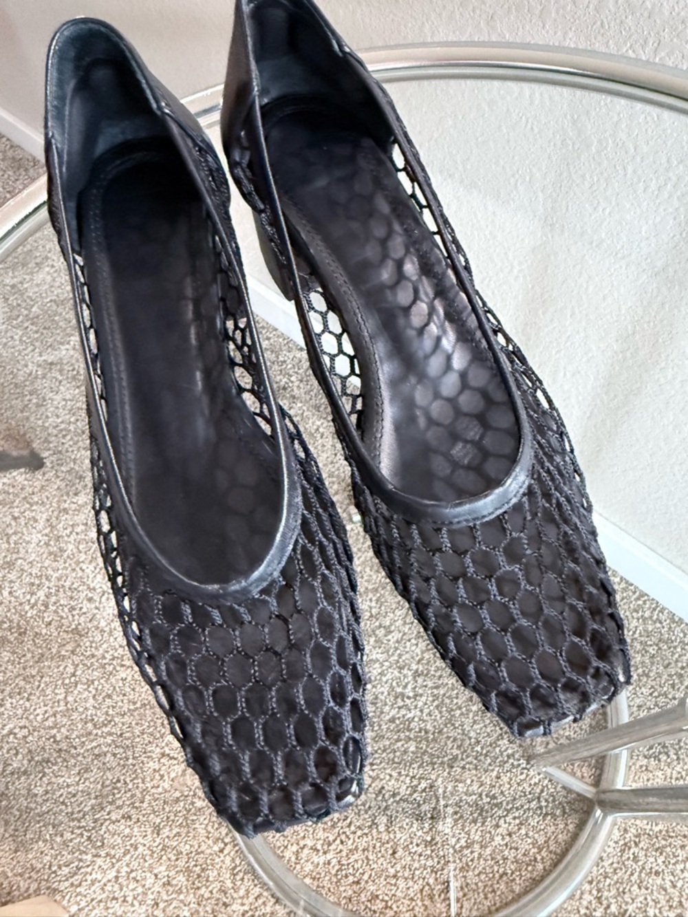 Souliers Martinez Black Mesh block heels